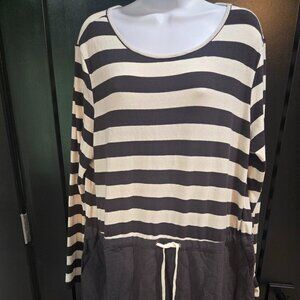 Betsey's Boutique Shop Charcoal Striped Drawstring Dress Sz XL